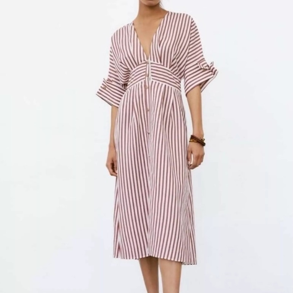 Zara linen blend, red and white striped dress
